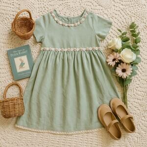 Good Lad of Philadelphia | Vintage 1990s Sage Green Linen Blend Girls Dress | 4T